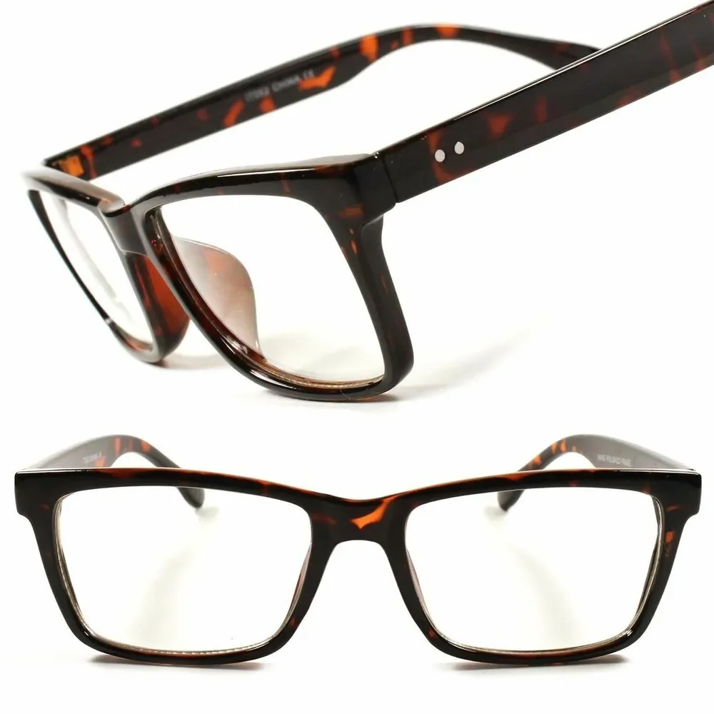 Tortoise Designer Mens womens Fancy Rectangle Cool Clear Lens Glasses Frame